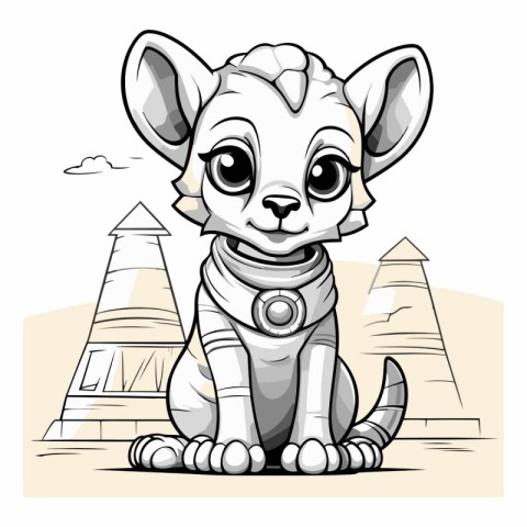 Cute cartoon kangaroo sitting in front of Egyptian pyramids