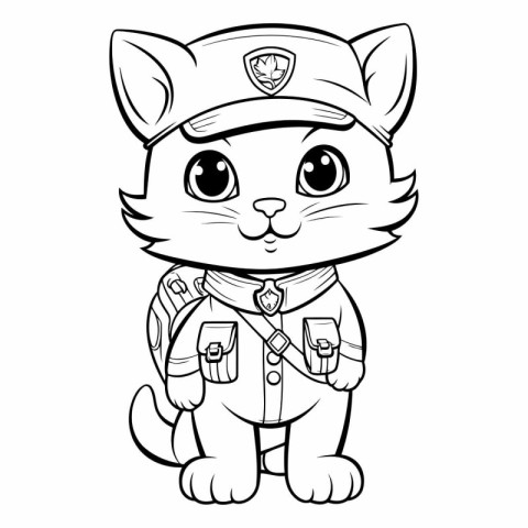 Black and White Cartoon Illustration of Cute Little Cat Sailor C