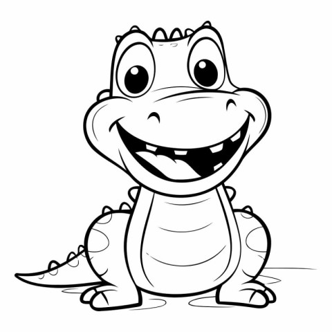 Cute crocodile cartoon. Black and white vector illustration for