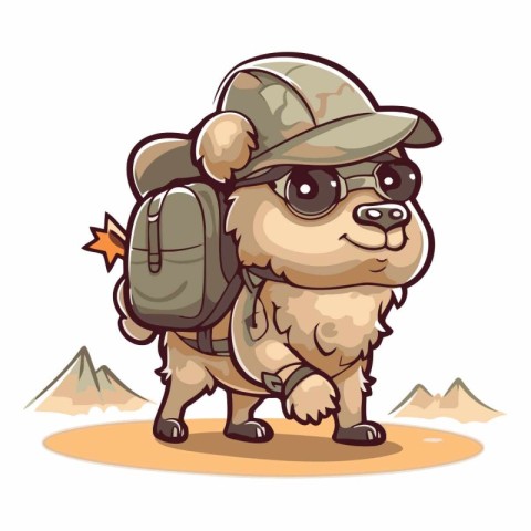 Illustration of a Cute Dog Wearing a Backpack and Hat