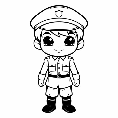 Illustration of a Cute Little Boy in a Police Uniform - Coloring