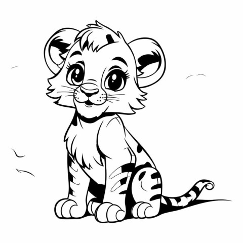 Cute Cartoon Tiger. Black and White Vector Illustration for Colo