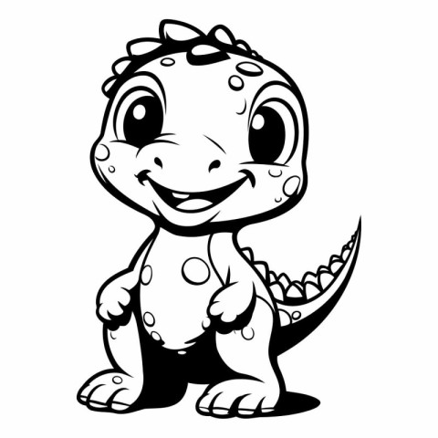 Cute Dinosaur - Black and White Cartoon Illustration. Isolated O