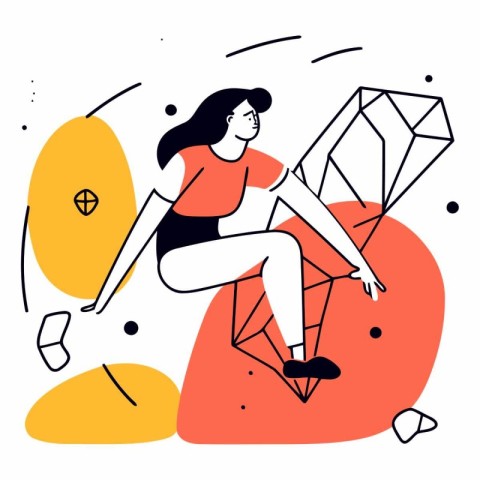 Vector illustration in trendy linear style. The girl is sitting