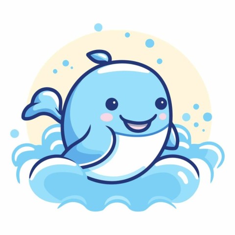 Cute cartoon blue whale on a white background.