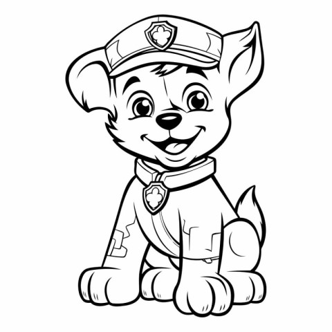 Cute puppy with police cap for coloring book.