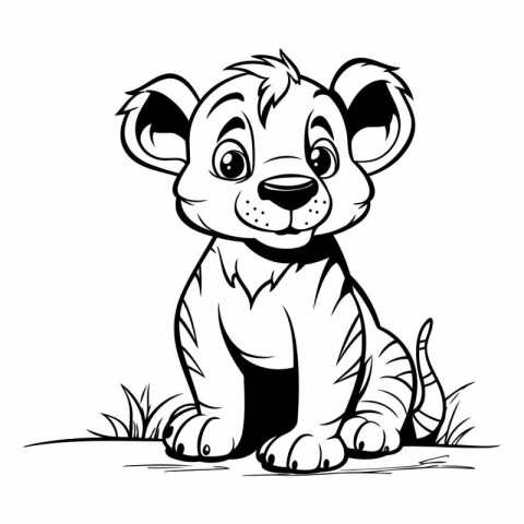 Cute Lion - Black and White Cartoon Mascot Illustration