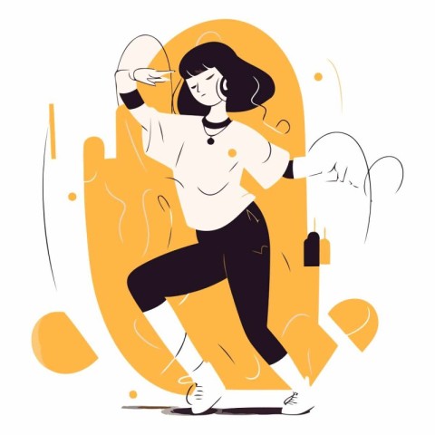 Young woman dancing in the city in flat style.