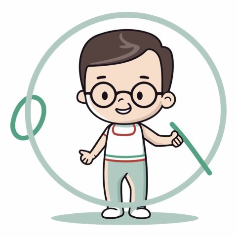 Cute Cartoon Boy with Glasses and Stick