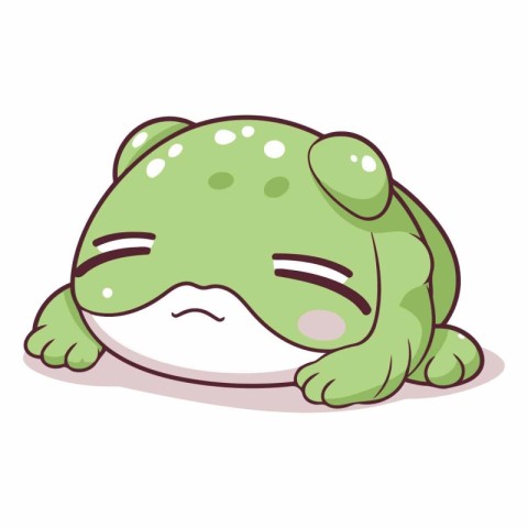 Cute cartoon frog sleeping isolated on white background.