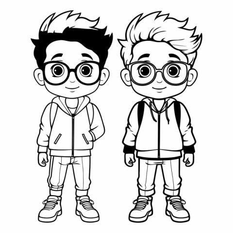 cute boys with fashion clothes cartoon vector illustration graph