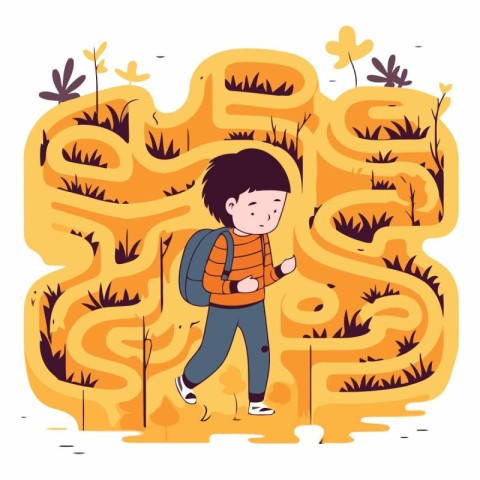 Maze game with a boy walking in the park