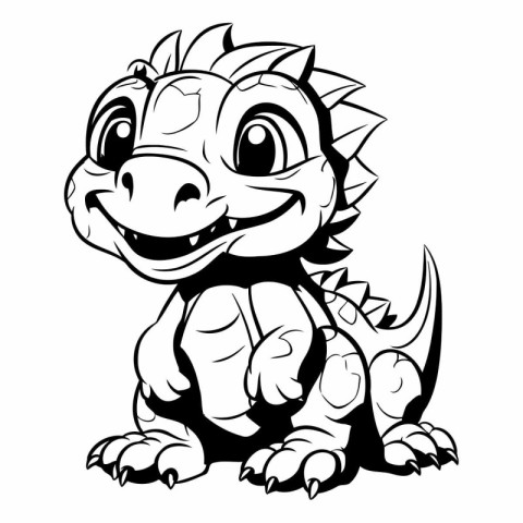 Vector illustration of Cute Dinosaur - Black and White Cartoon C