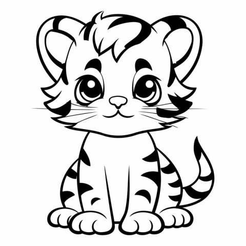 Black and White Cartoon Illustration of Cute Tiger Animal Charac