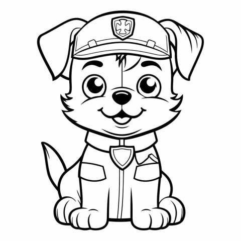 Black and White Cartoon Illustration of Cute Dog Police Animal C