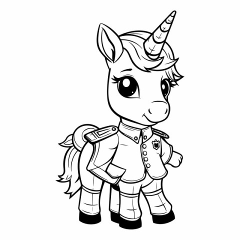 Unicorn - Black and White Cartoon Illustration. Isolated on Whit