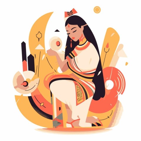 Egyptian woman sitting on the crescent moon.