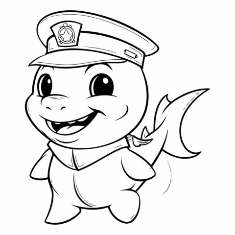 Illustration of a Cute Cartoon Fish Captain Character Coloring B