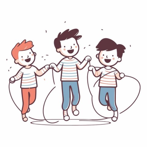 Children playing with jumping rope in doodle style.