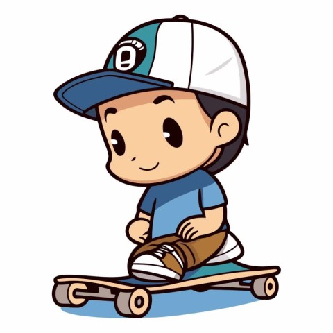 Illustration of a Cute Little Boy Riding a Skateboard