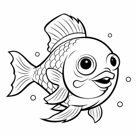 Black and White Cartoon Illustration of Cute Fish Animal Charact