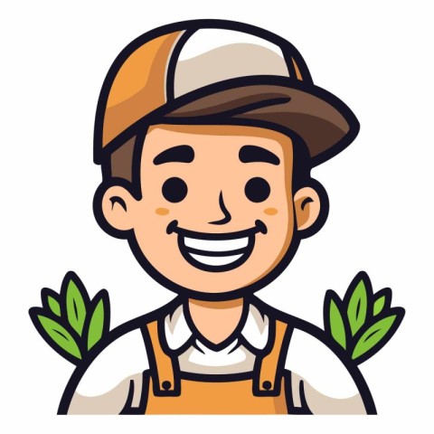 Cartoon Illustration of Cheerful Gardener or Worker Character