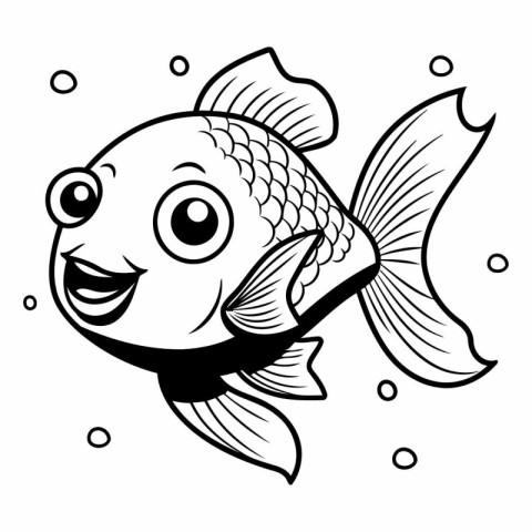 Black and White Cartoon Illustration of Cute Fish Animal Charact