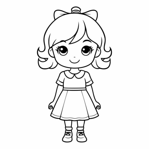 Coloring Page Outline Of Cartoon Cute Little Girl Vector Illustr