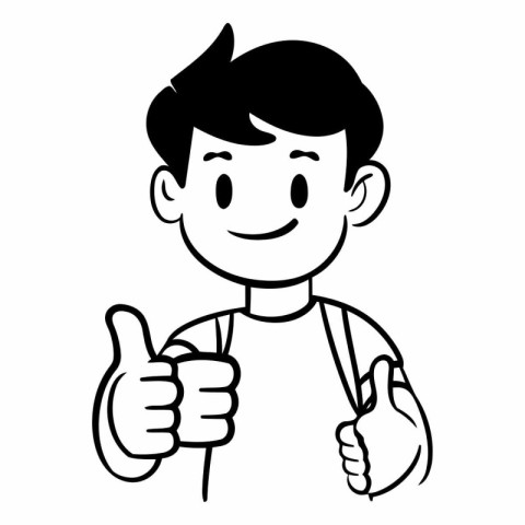 Young man with backpack showing thumbs up isolated on white back