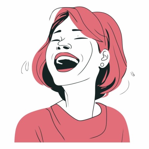 Vector illustration of a young woman screaming loudly. Facial ex