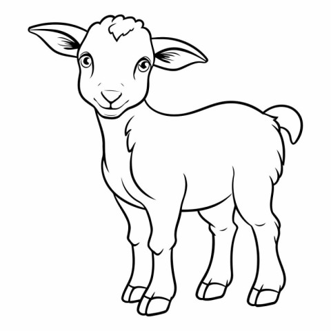 Black and White Cartoon Illustration of Cute Goat Animal for Col