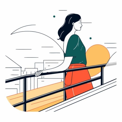 Vector illustration of a girl on the background of the city. Lin