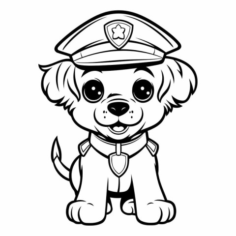 Black and White Cartoon Illustration of Cute Puppy Police Dog fo