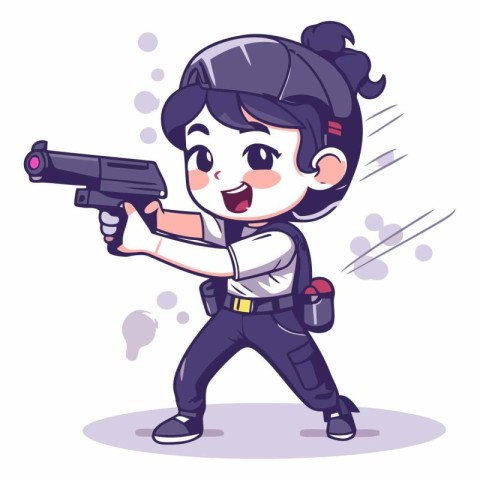 Cartoon girl with gun. Cute little girl holding gun.