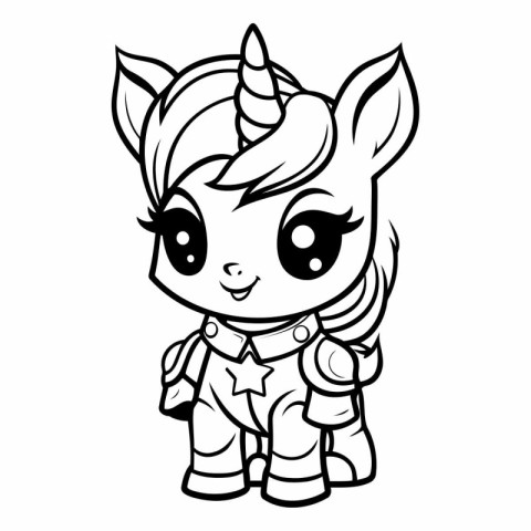 Black and White Cartoon Illustration of Cute Unicorn Fantasy Cha