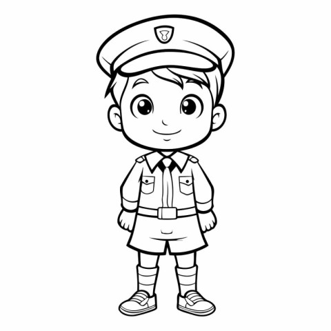 Coloring book for children: Boy in a police uniform (vector)