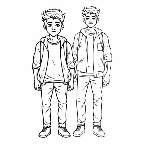 Teenager boys with fashion casual clothes cartoon vector illustr