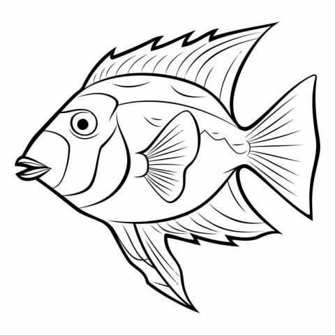 Black and White Cartoon Illustration of a Tropical Fish Coloring