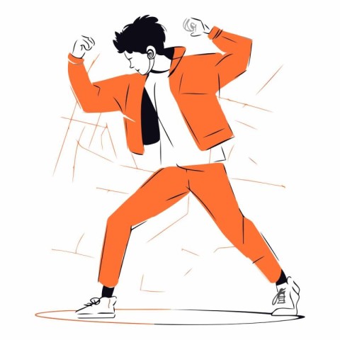 Vector illustration of a young man in an orange suit dancing in