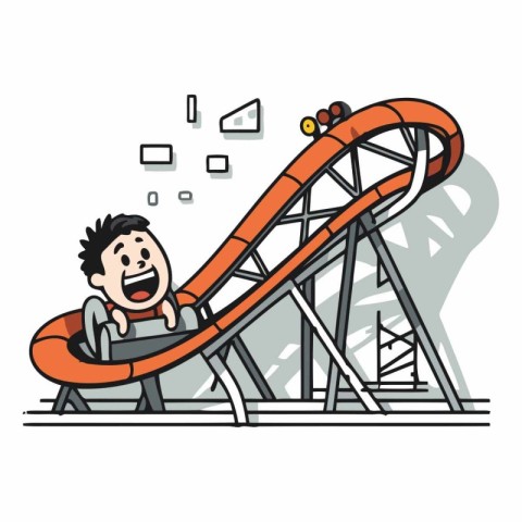 Cartoon vector illustration of a man having fun on a roller coas