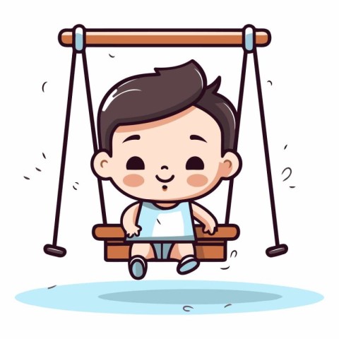 Cute little boy swinging on a swing. Vector cartoon illustration