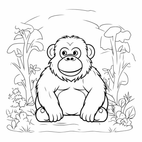 Monkey sitting in the jungle for coloring book.