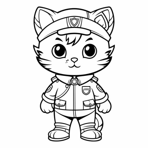 Black and White Cartoon Illustration of Cute Cat Astronaut Chara