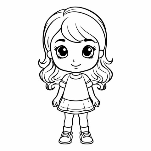 Cute little girl cartoon for coloring book or page.