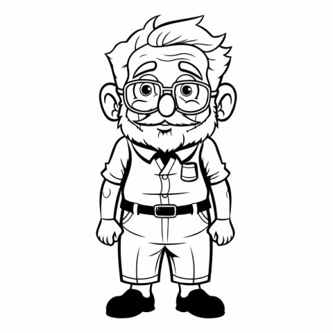 Grandfather Black and White Cartoon Mascot Character Illustratio