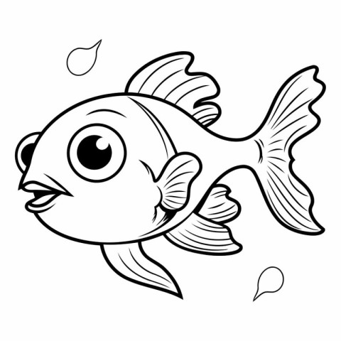 Black and White Cartoon Illustration of Cute Fish Animal Charact