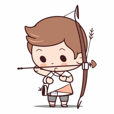 Cupid with bow and arrow - Cute Cartoon Vector Illustration