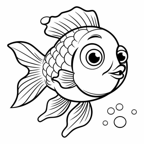 Cute cartoon fish. Black and white vector illustration for color