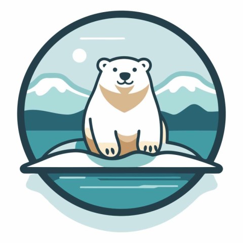 Polar bear on the ice floe in flat style.