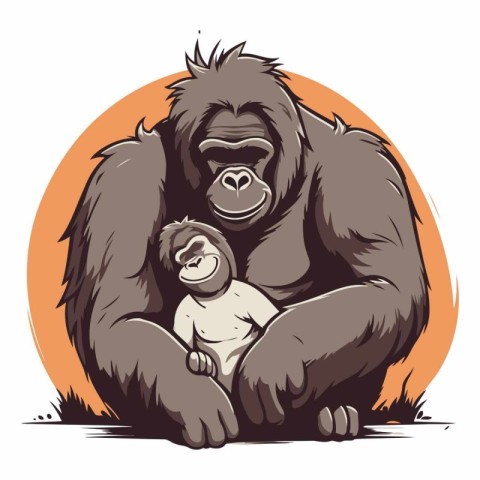 Gorilla and baby of a gorilla with a baby.